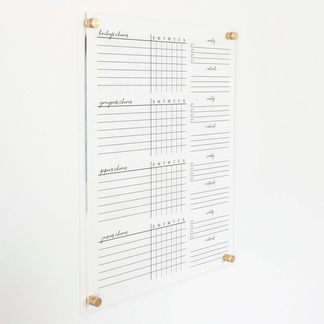 4 Person Acrylic Chore Chart | Vertical Pennington