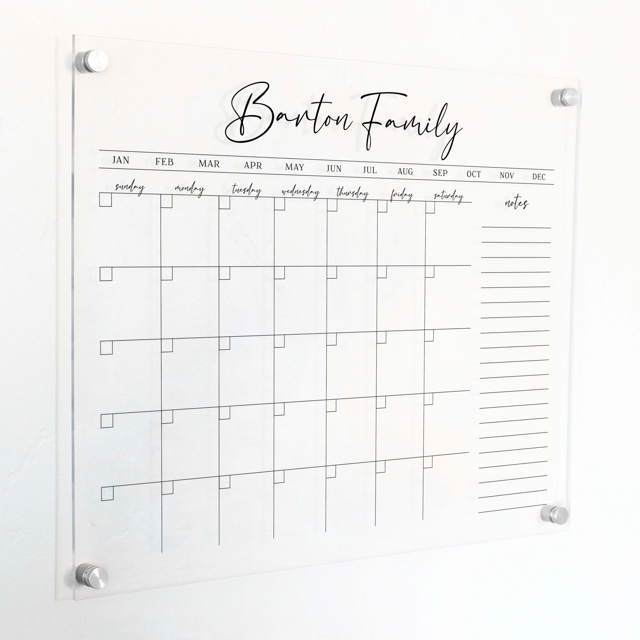 Monthly Acrylic Calendar + 1 Section | Horizontal Pennington