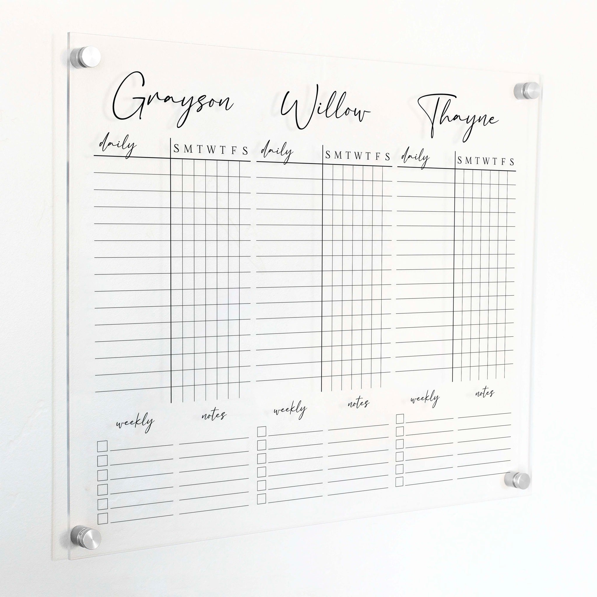 3 Person Acrylic Chore Chart | Horizontal Pennington