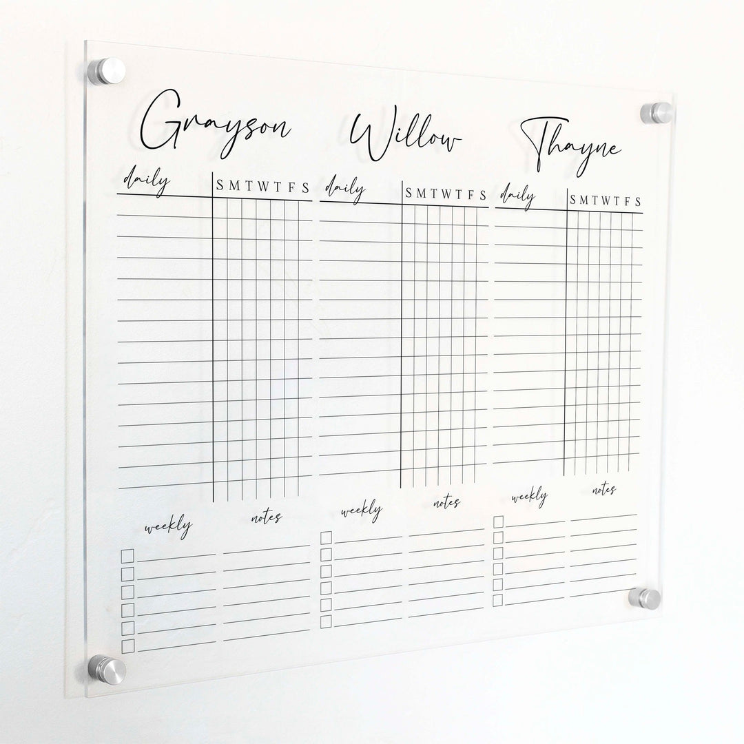 3 Person Acrylic Chore Chart | Horizontal Pennington