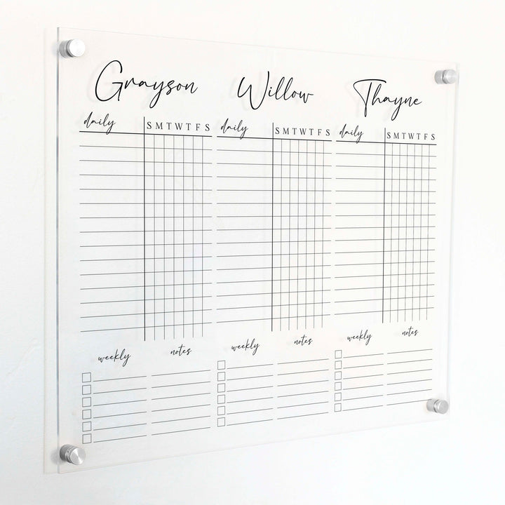 3 Person Acrylic Chore Chart | Horizontal Pennington