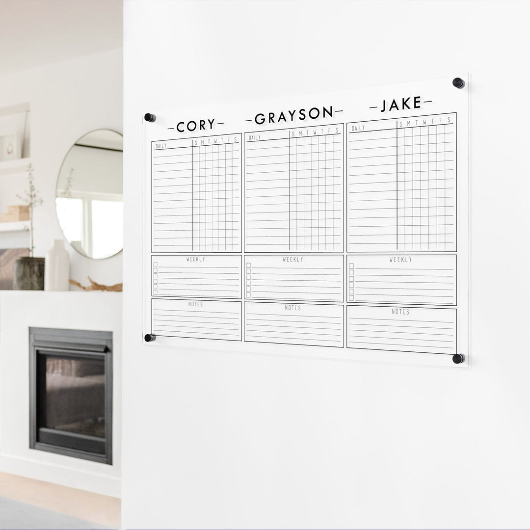 3 Person Acrylic Chore Chart | Horizontal Craig