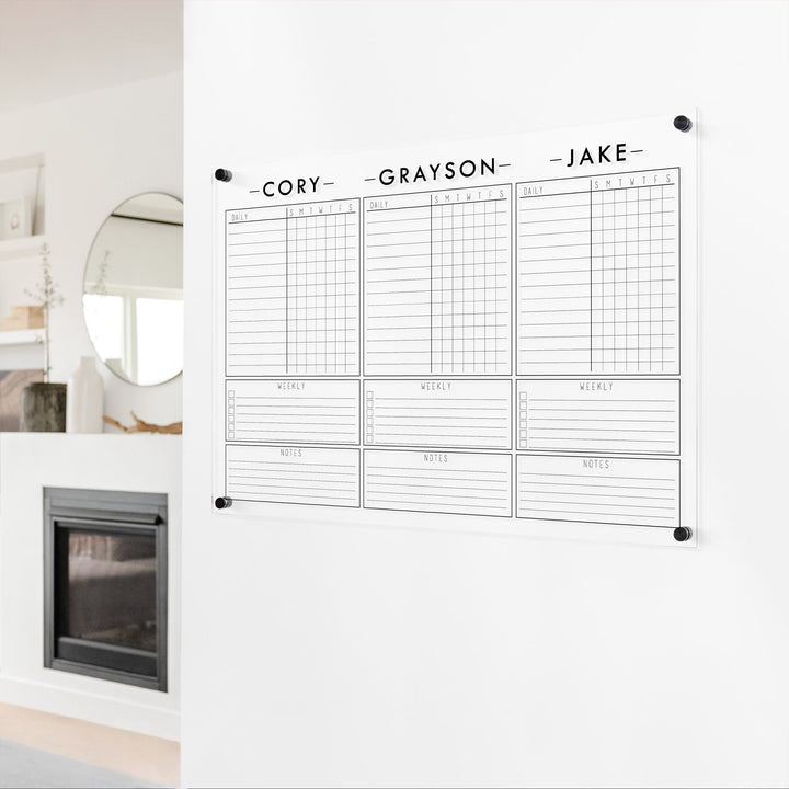 3 Person Acrylic Chore Chart | Horizontal Craig