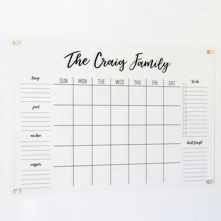 Monthly Acrylic Calendar + 6 Sections | Horizontal Traeger