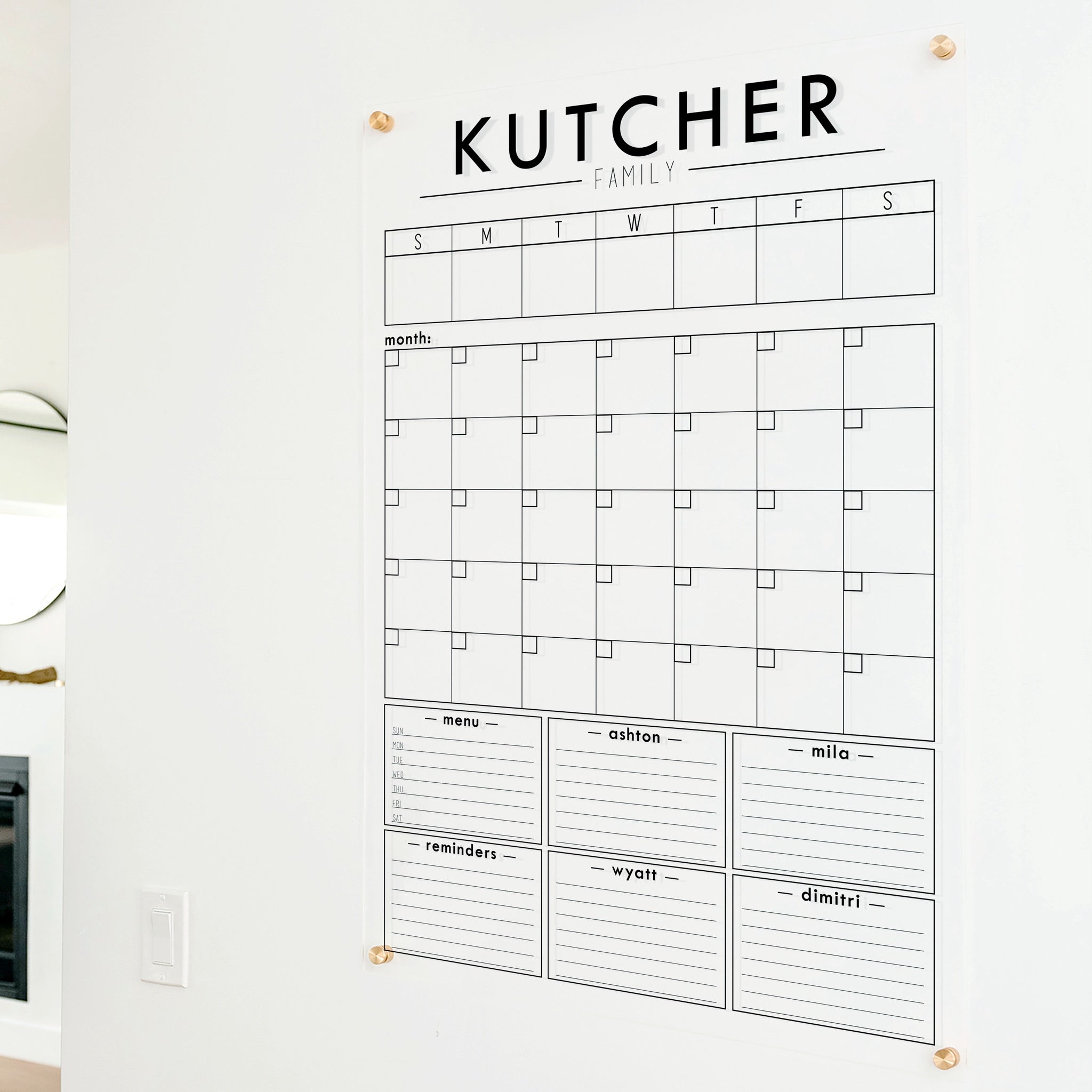 Week & Month Acrylic Calendar + 6 Sections | Vertical Craig