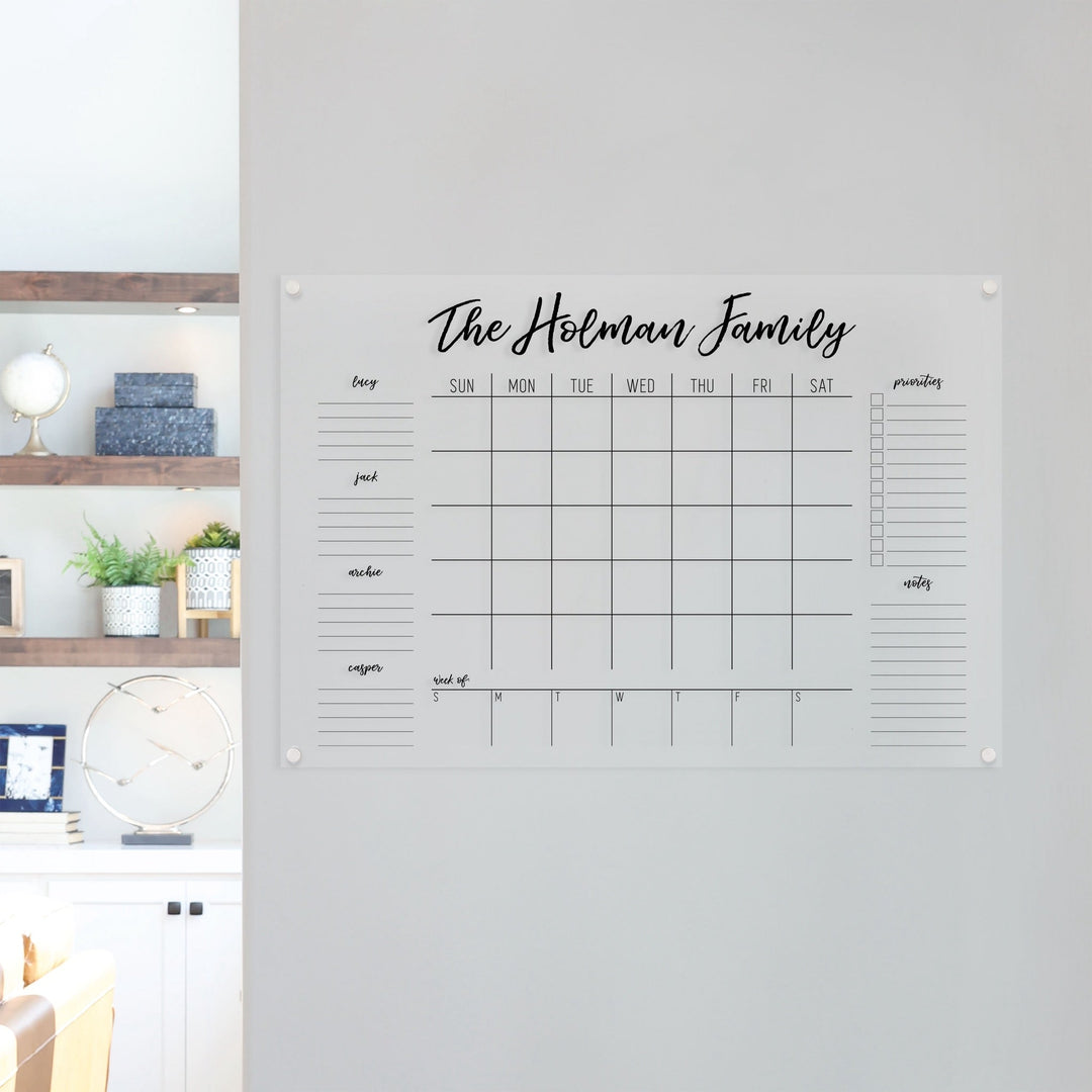 Week & Month Acrylic Calendar + 6 Sections | Horizontal Traeger