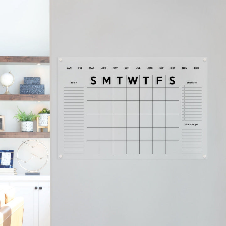 Monthly Acrylic Calendar + 3 Sections | Horizontal Minimalist