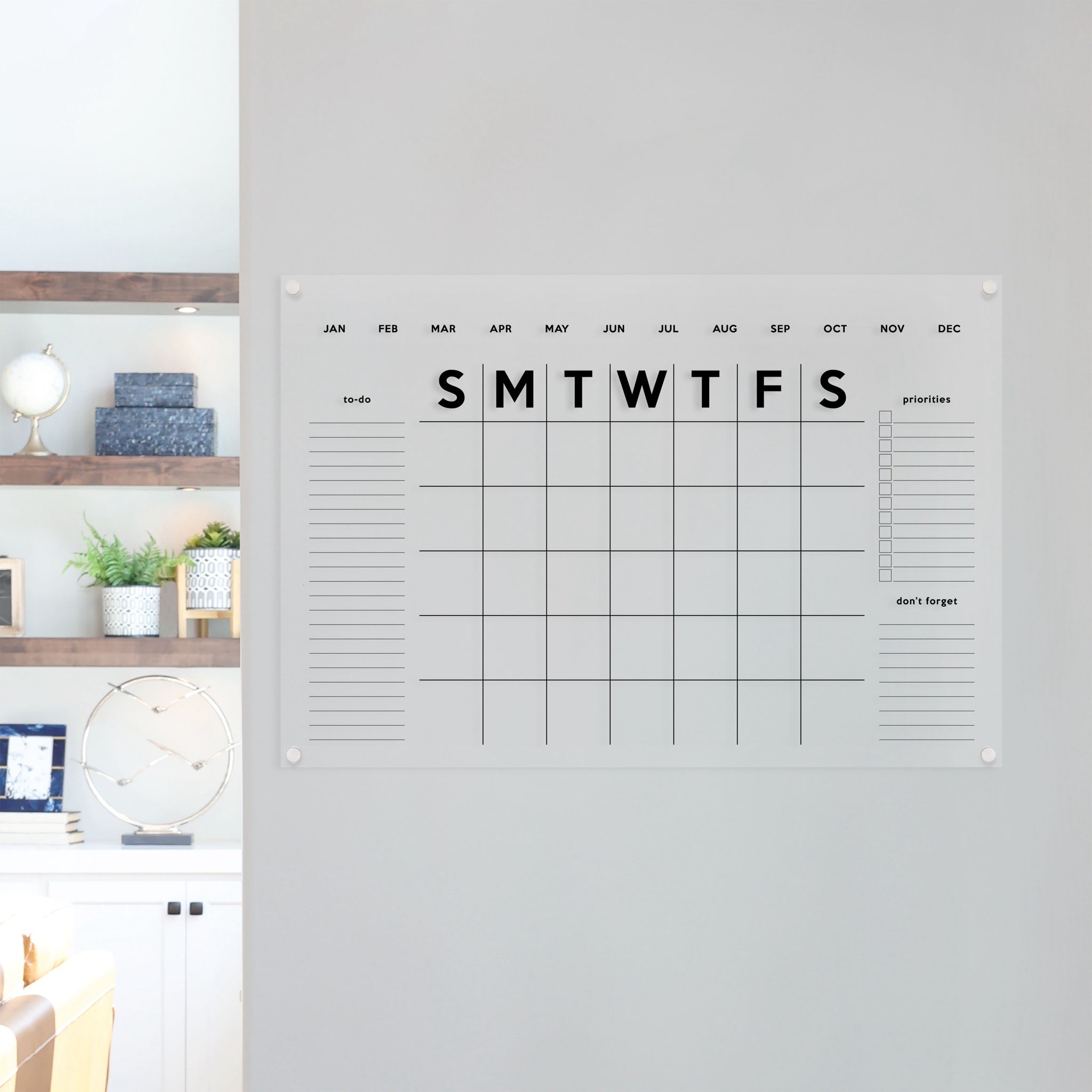Monthly Acrylic Calendar + 3 Sections | Horizontal Minimalist