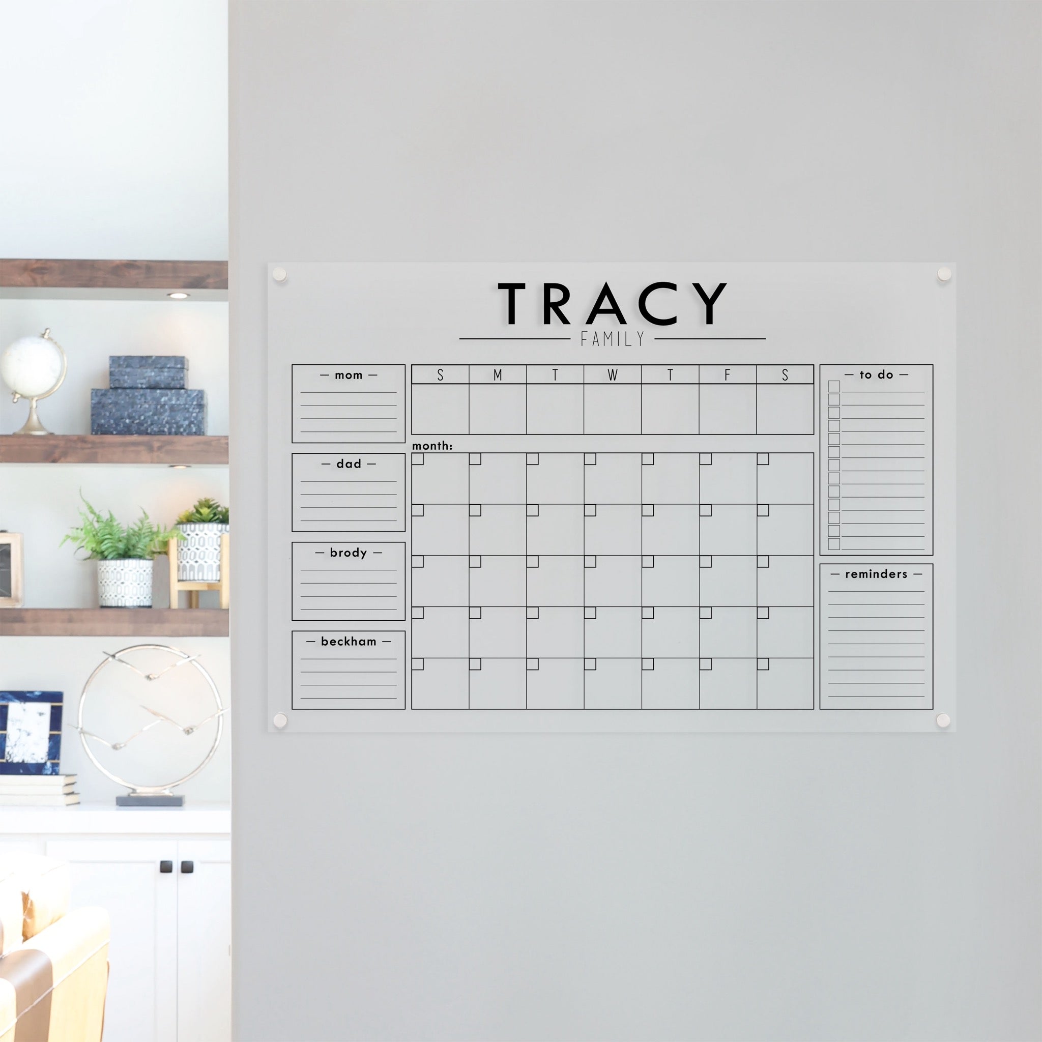 Week & Month Acrylic Calendar + 6 Sections | Horizontal Craig