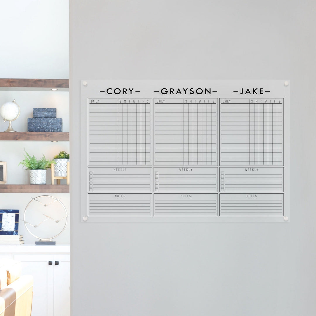 3 Person Acrylic Chore Chart | Horizontal Craig