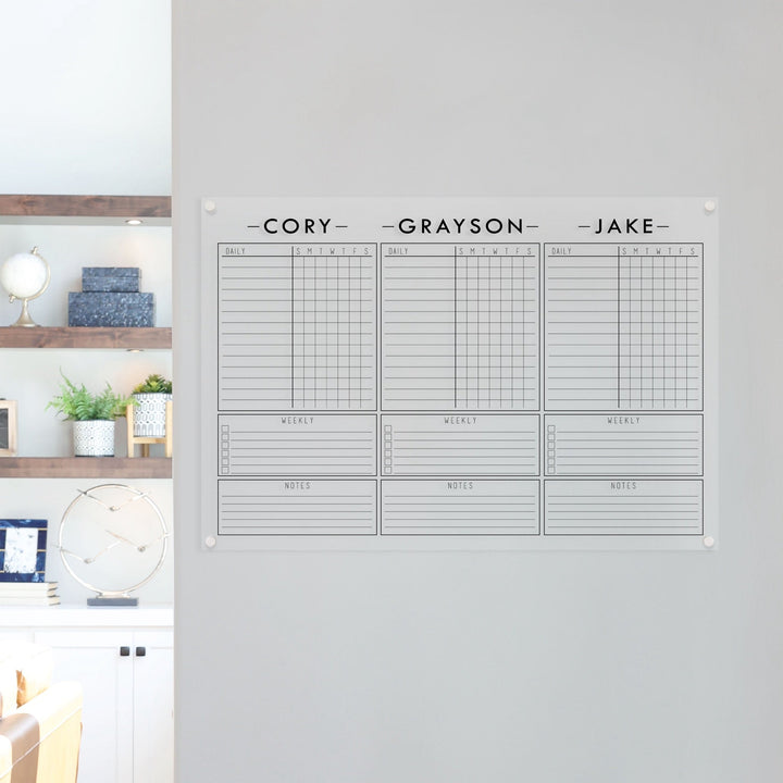 3 Person Acrylic Chore Chart | Horizontal Craig