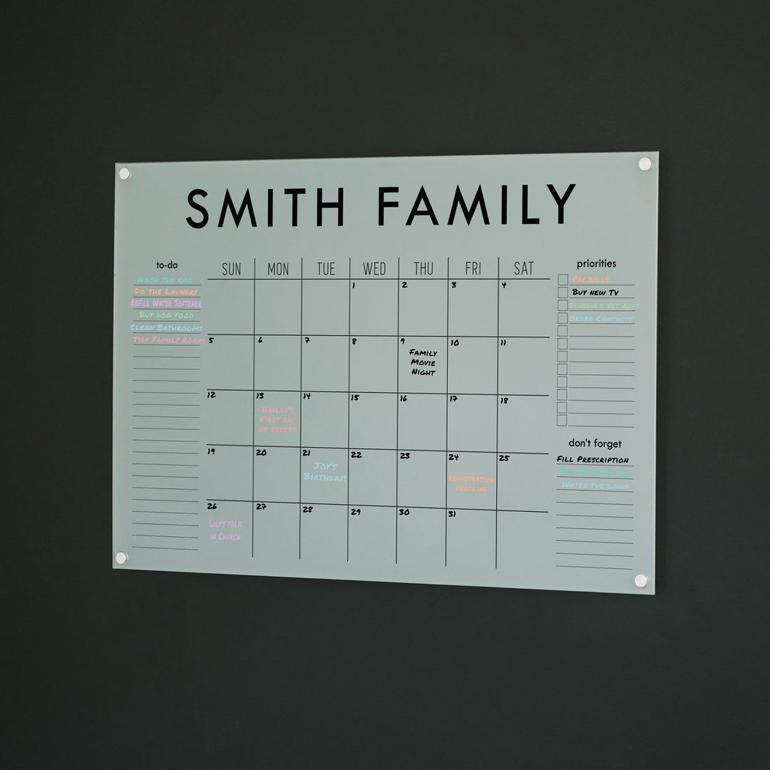Monthly Frosted Acrylic Calendar + 3 Sections | Horizontal Madi
