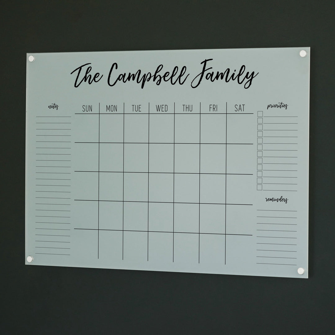 Monthly Frosted Acrylic Calendar + 3 Sections | Horizontal Traeger