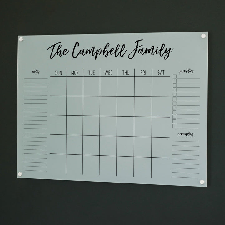 Monthly Frosted Acrylic Calendar + 3 Sections | Horizontal Traeger