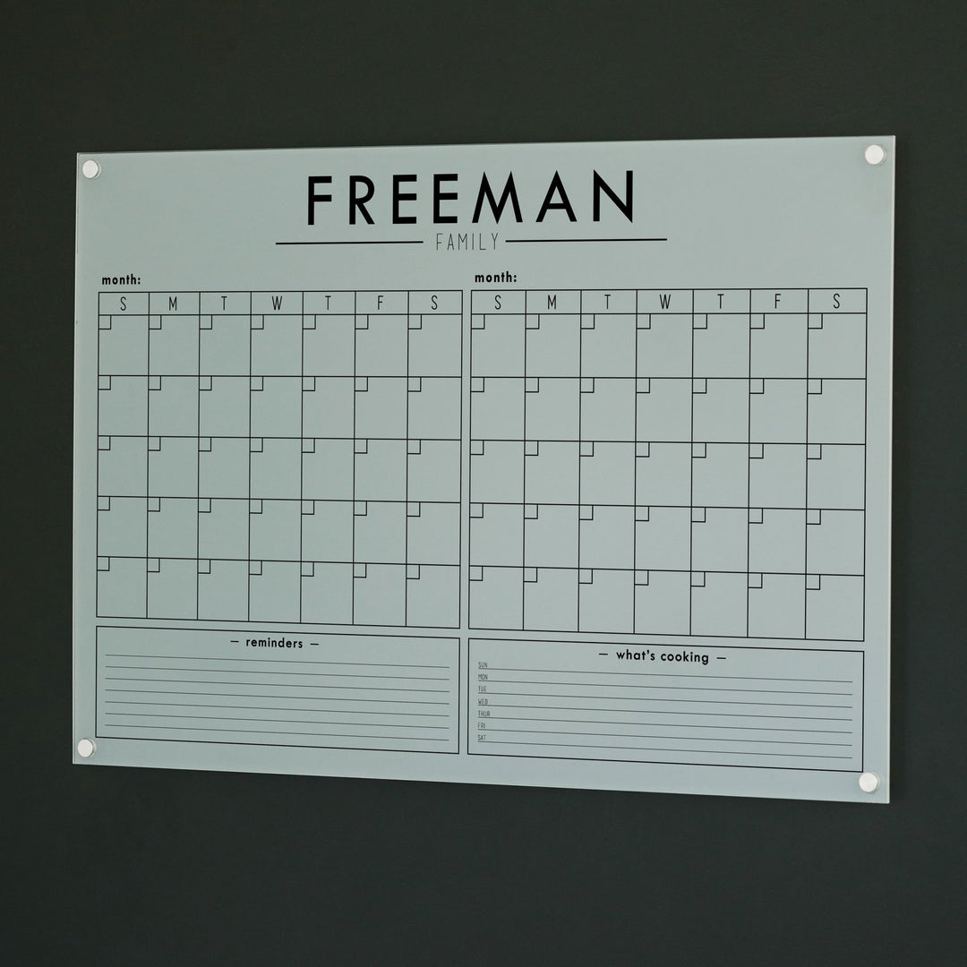 2 Month Frosted Acrylic Calendar + 2 Sections | Horizontal Craig