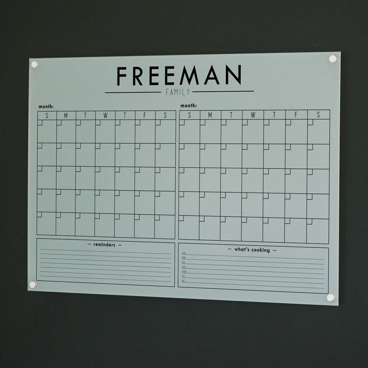 2 Month Frosted Acrylic Calendar + 2 Sections | Horizontal Craig