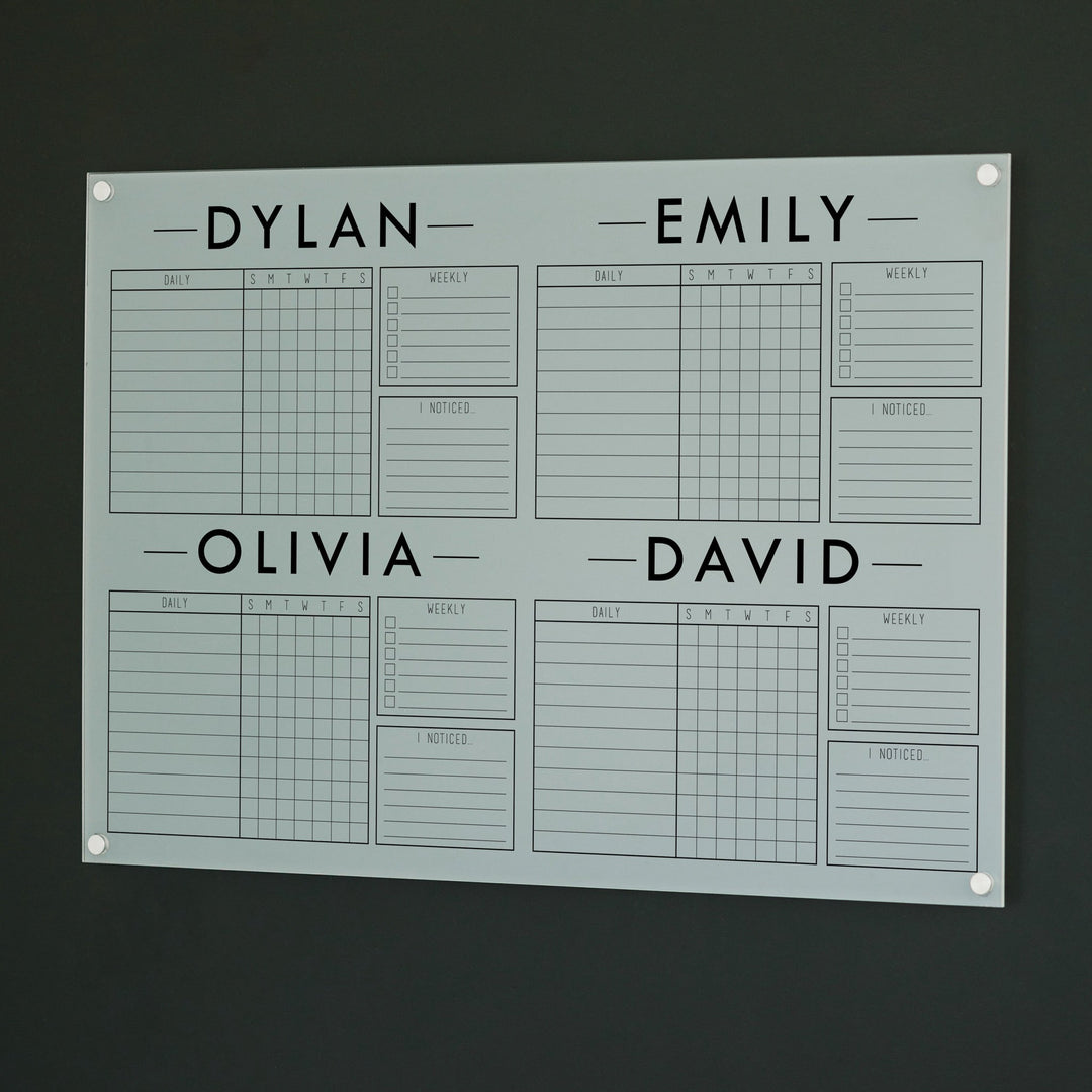 4 Person Frosted Acrylic Chore Chart | Horizontal Craig