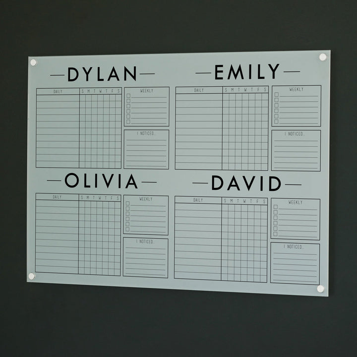 4 Person Frosted Acrylic Chore Chart | Horizontal Craig