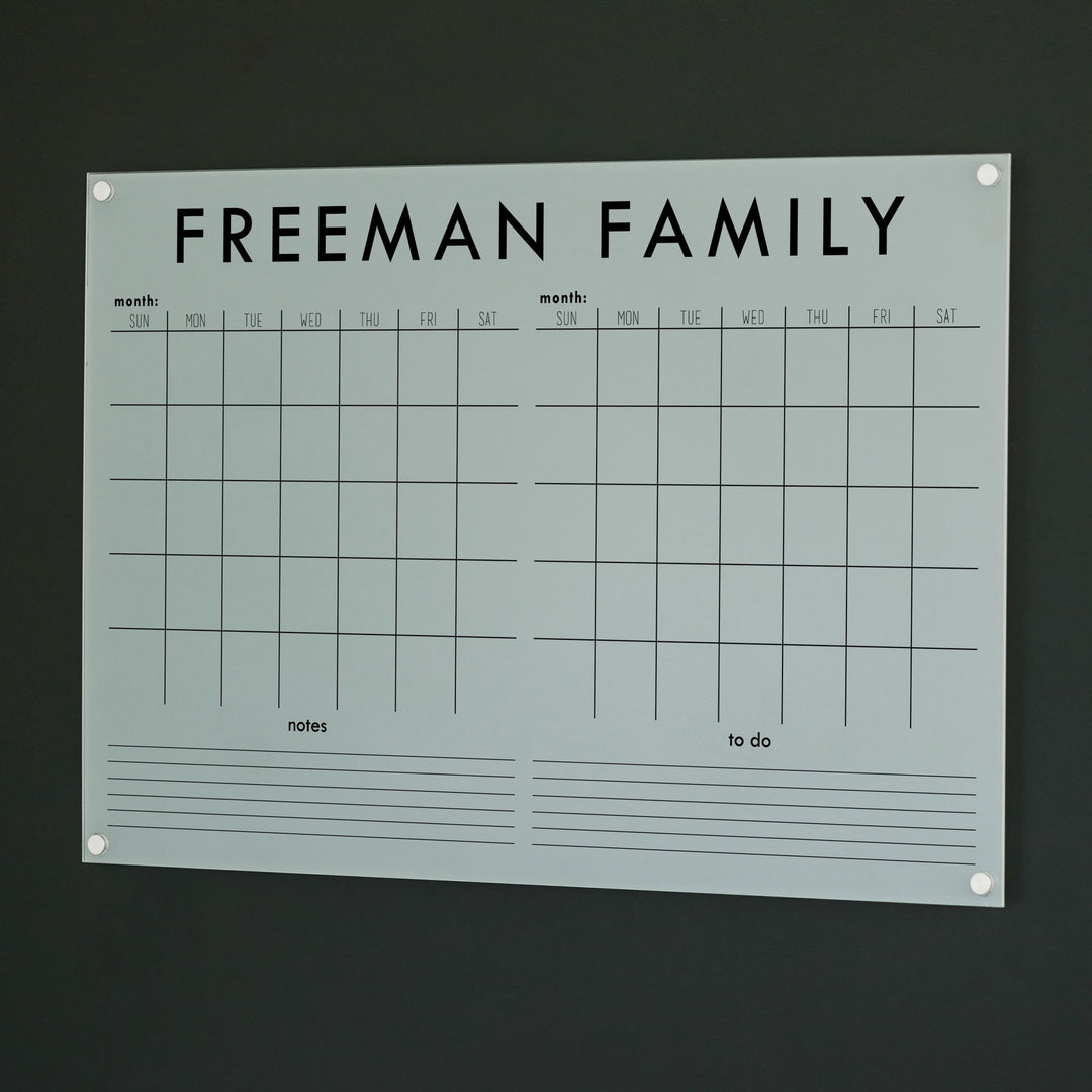 2 Month Frosted Acrylic Calendar + 2 Sections | Horizontal Madi