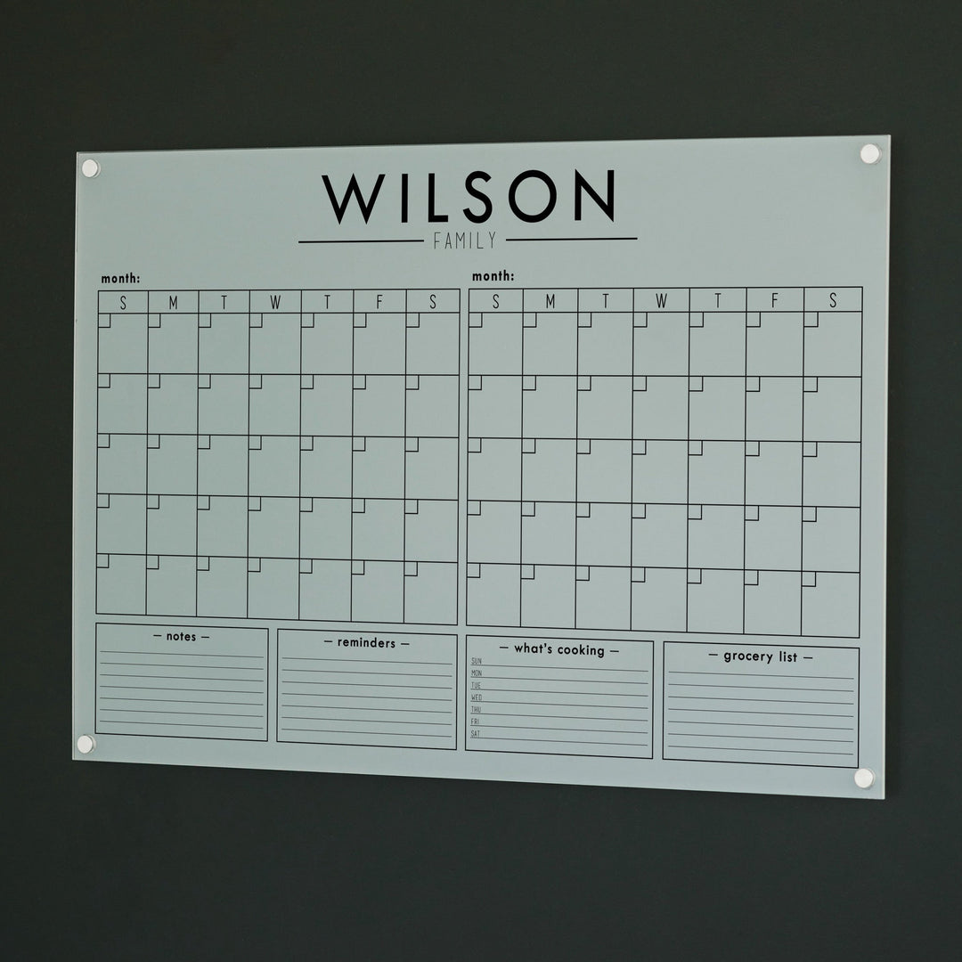 2 Month Frosted Acrylic Calendar + 4 Sections | Horizontal Craig