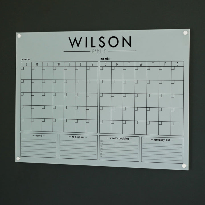 2 Month Frosted Acrylic Calendar + 4 Sections | Horizontal Craig