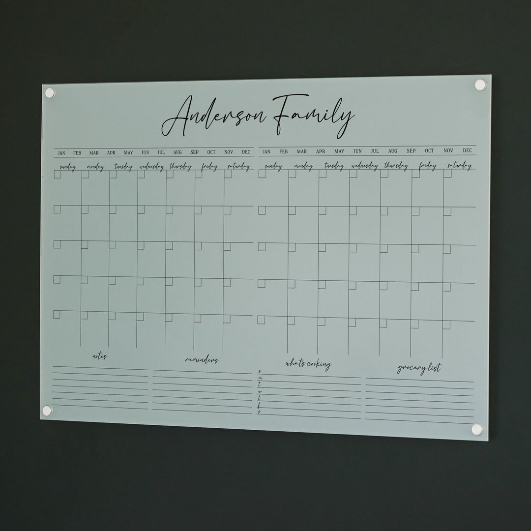 2 Month Frosted Acrylic Calendar + 4 Sections | Horizontal Pennington