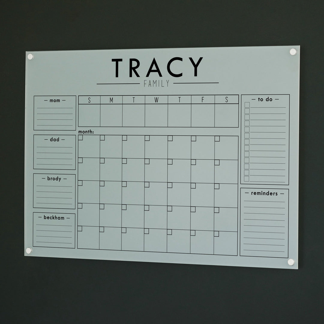Week & Month Frosted Acrylic Calendar + 6 Sections | Horizontal Craig