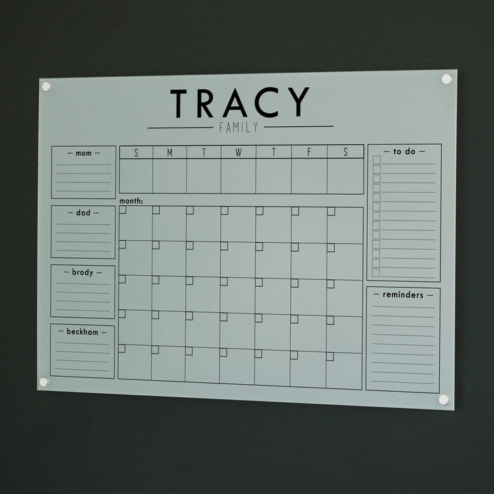 Week & Month Frosted Acrylic Calendar + 6 Sections | Horizontal Craig