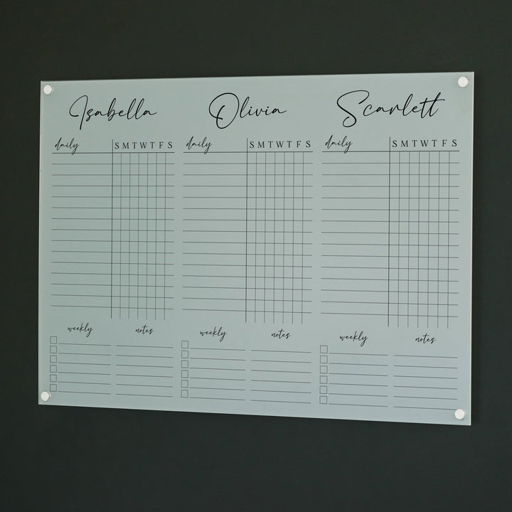 3 Person Frosted Acrylic Chore Chart | Horizontal Pennington