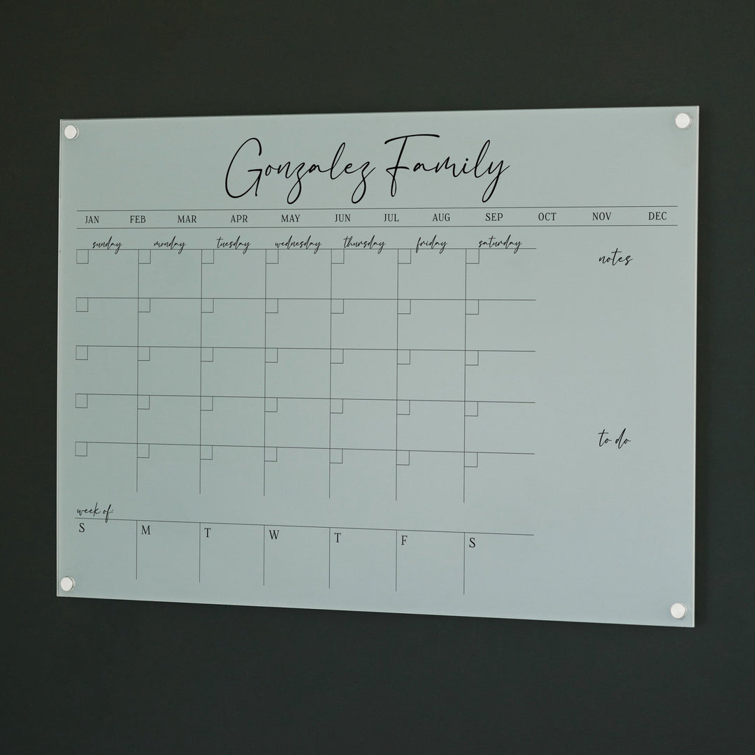 Week & Month Frosted Acrylic Calendar + 2 Sections | Horizontal Pennington