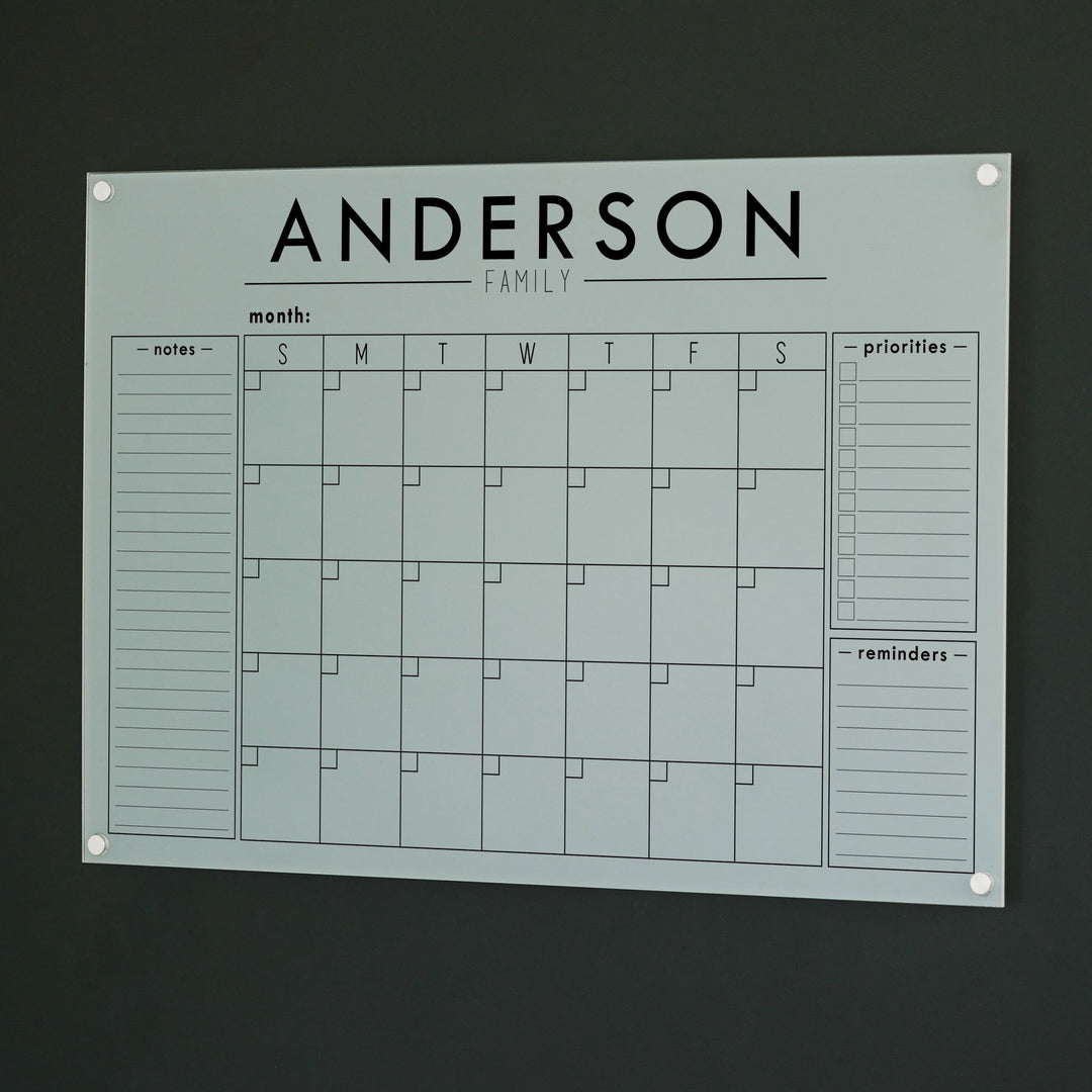 Monthly Frosted Acrylic Calendar + 3 Sections | Horizontal Craig