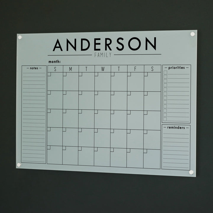 Monthly Frosted Acrylic Calendar + 3 Sections | Horizontal Craig
