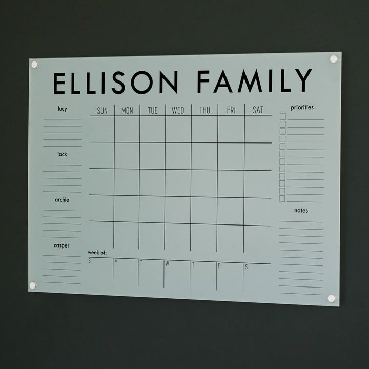 Week & Month Frosted Acrylic Calendar + 6 Sections | Horizontal Madi