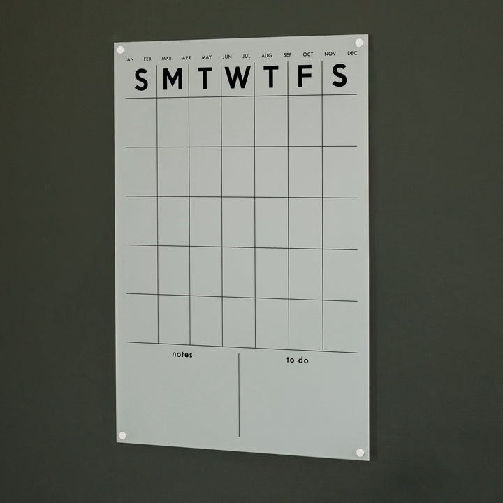 Monthly Frosted Acrylic Calendar + 2 Sections | Vertical Minimalist