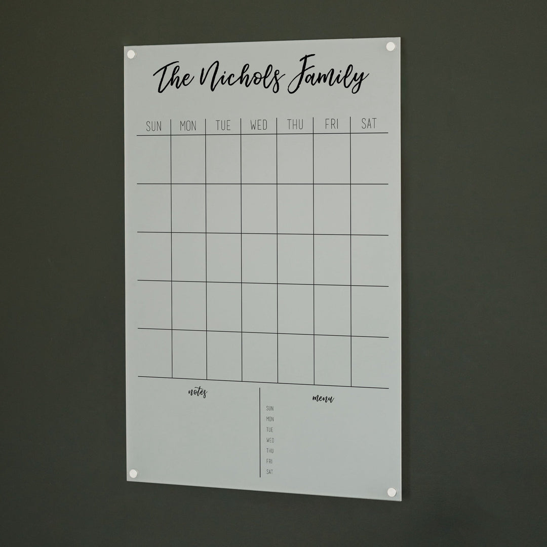 Monthly Frosted Acrylic Calendar + 2 Sections | Vertical Traeger