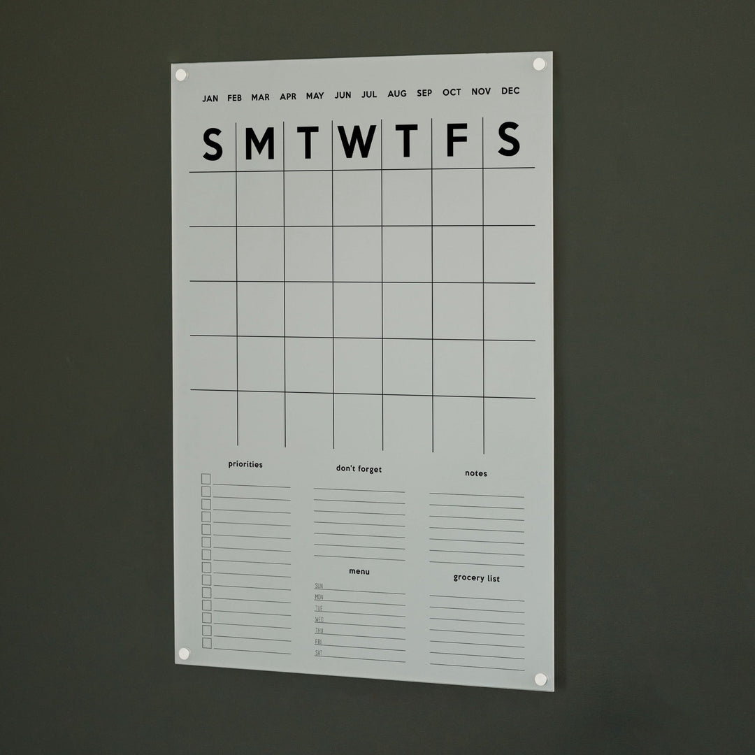 Monthly Frosted Acrylic Calendar + 5 Sections | Vertical Minimalist