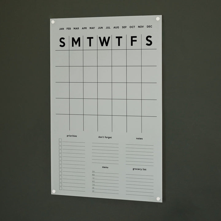 Monthly Frosted Acrylic Calendar + 5 Sections | Vertical Minimalist