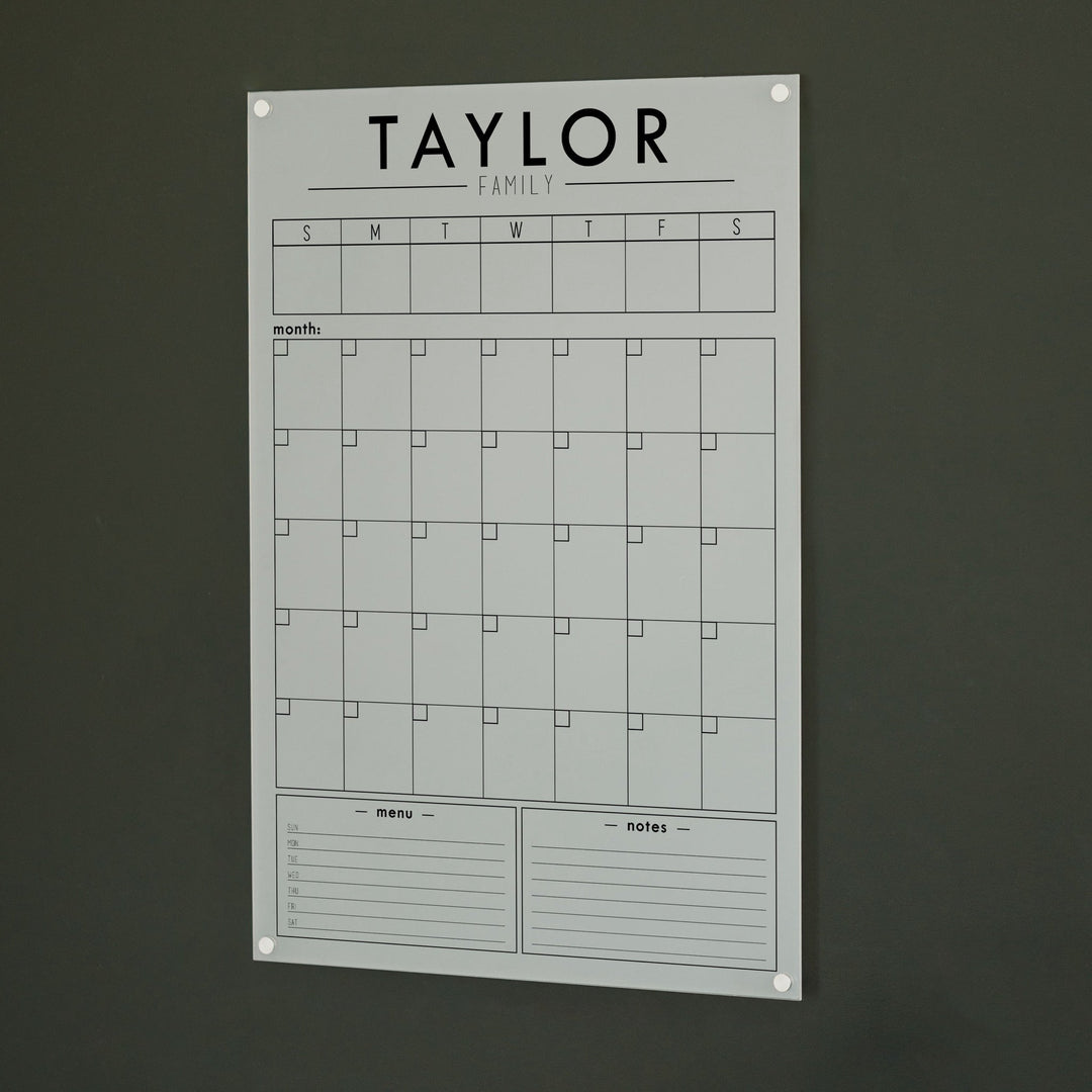 Week & Month Frosted Acrylic Calendar + 2 Sections | Vertical Craig