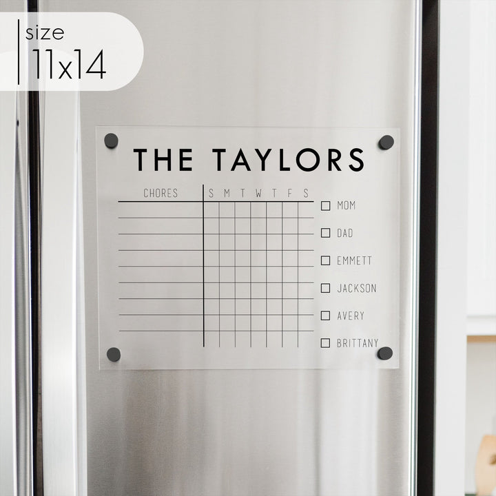 Acrylic Fridge Family Chore Chart | Horizontal Madi