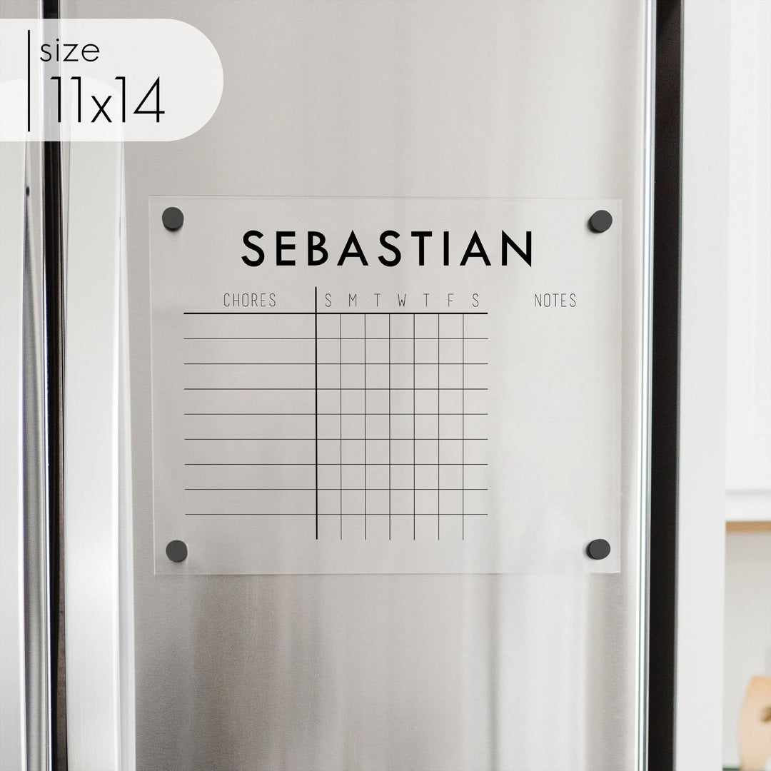 1 Person Acrylic Fridge Chore Chart | Horizontal Madi
