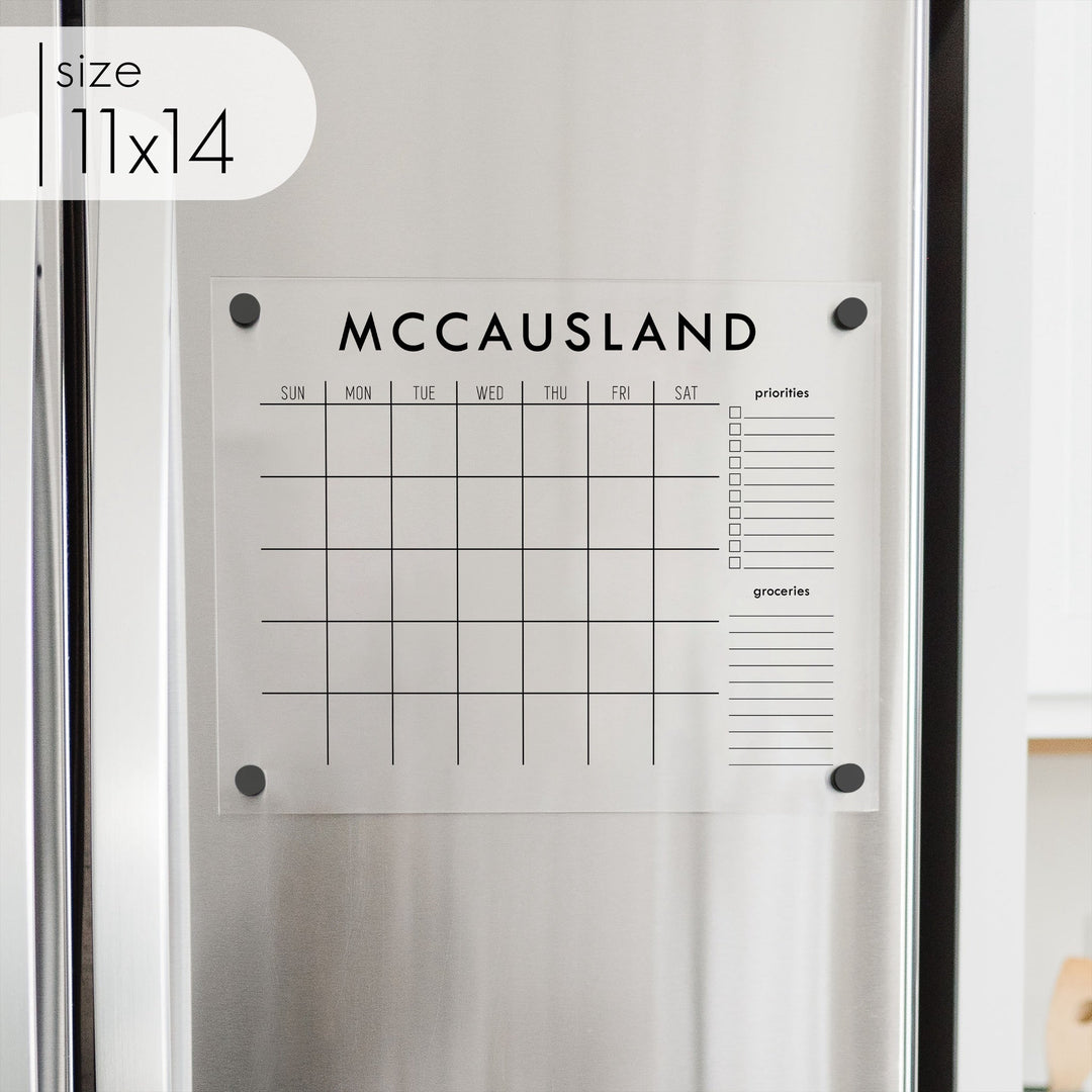 Monthly Acrylic Fridge Calendar + 2 Sections | Horizontal Madi