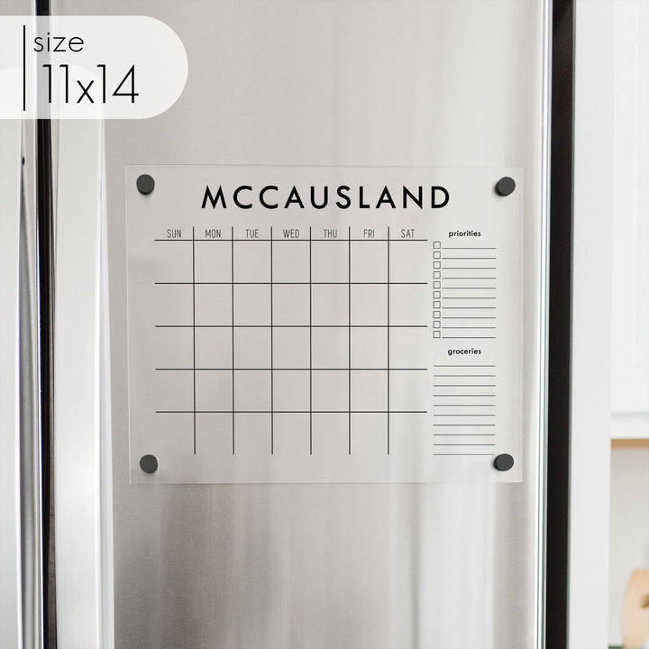 Monthly Acrylic Fridge Calendar + 2 Sections | Horizontal Madi