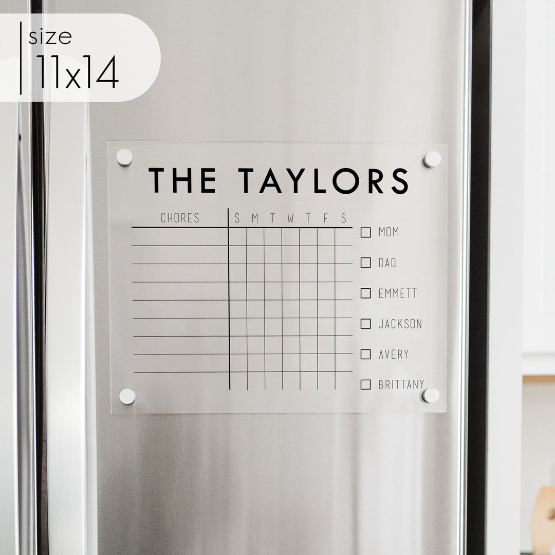 Acrylic Fridge Family Chore Chart | Horizontal Madi
