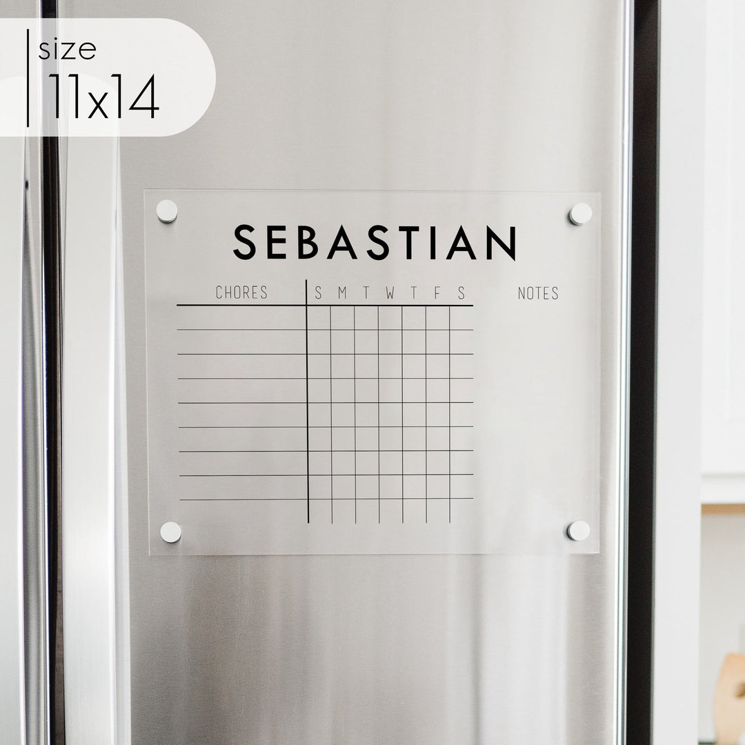 1 Person Acrylic Fridge Chore Chart | Horizontal Madi