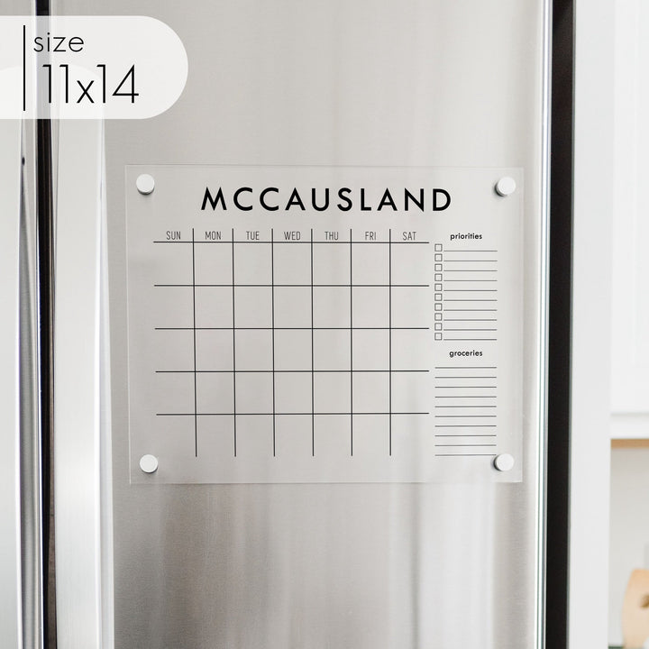 Monthly Acrylic Fridge Calendar + 2 Sections | Horizontal Madi
