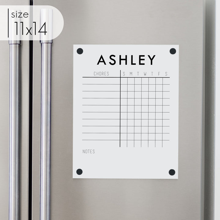 1 Person Acrylic White Fridge Chore Chart | Vertical Madi