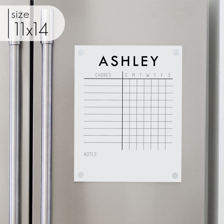 1 Person Acrylic White Fridge Chore Chart | Vertical Madi