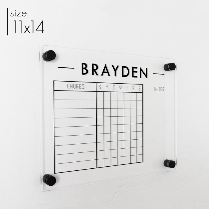 1 Person Acrylic Chore Chart | Horizontal Craig