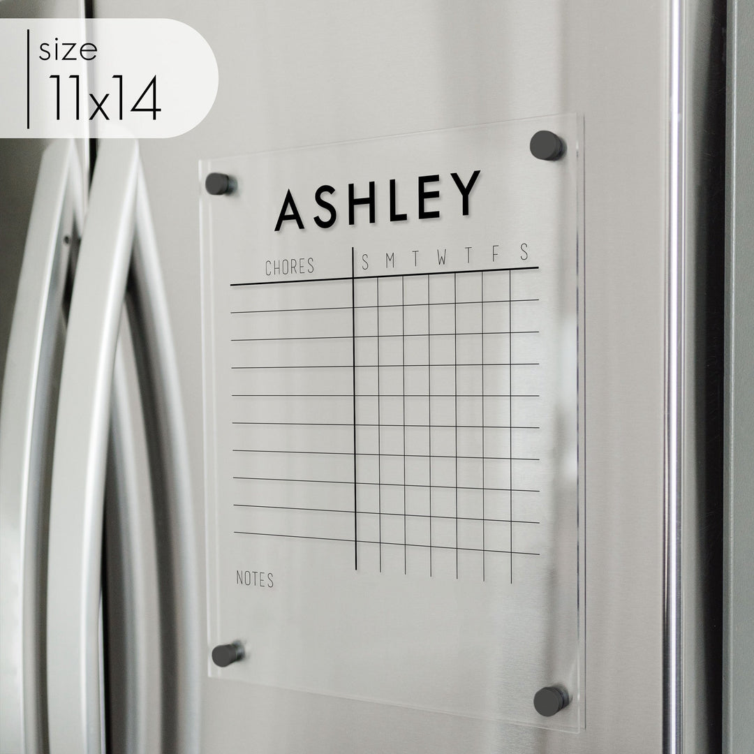 1 Person Acrylic Fridge Chore Chart | Vertical Madi
