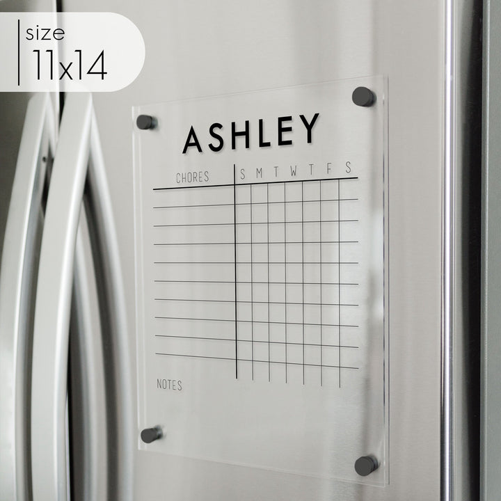 1 Person Acrylic Fridge Chore Chart | Vertical Madi